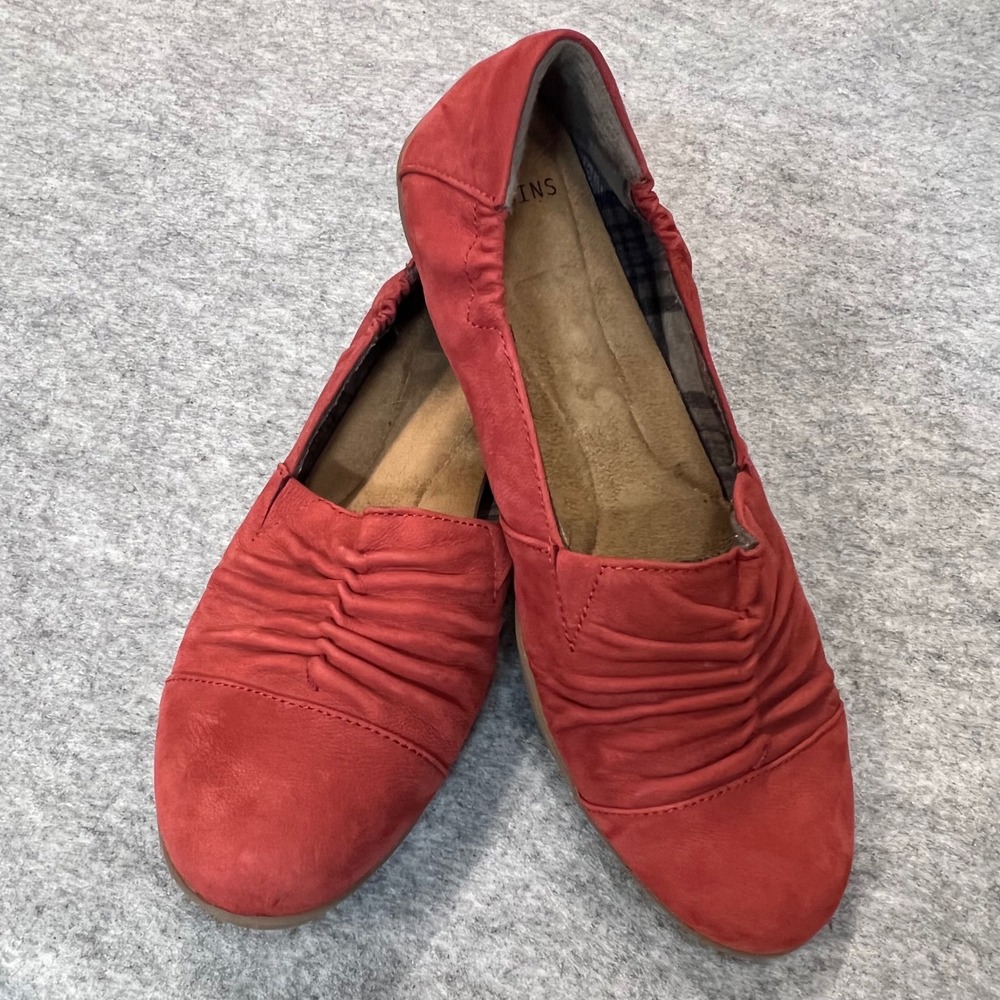 Earth Origins Flex Flat Far Cranberry Red Ruched Leather Ballet Flats Womens 10W